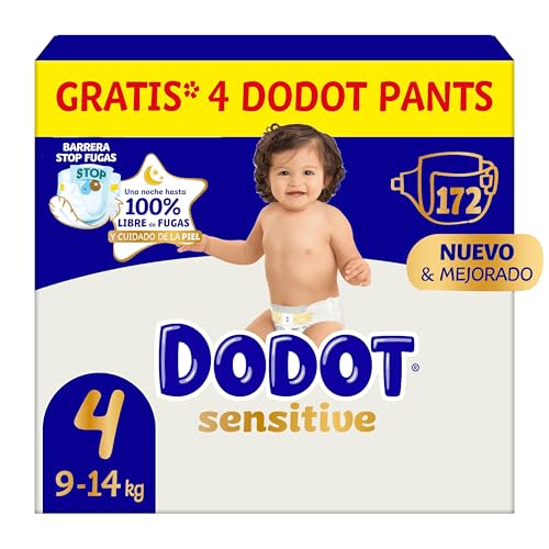 Dodot Pañales Bebé Sensitive, Talla 4 (9-14 kg), 172 Pañales +...