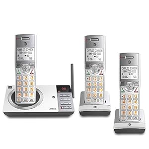 AT&T CL82357 DECT 6.0 Expandable Cordless Phone with Smart Call Blocker, Silver with 3 Handsets