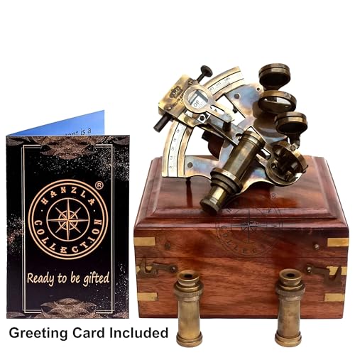 Image of Antique Brass Nautical Sextant with Extra 2 Telescope & Wooden Box, Kelvin & Hughes London for Mariners Surveyors, Navigation Instruments, Vintage Style Wedding & Graduation Gift