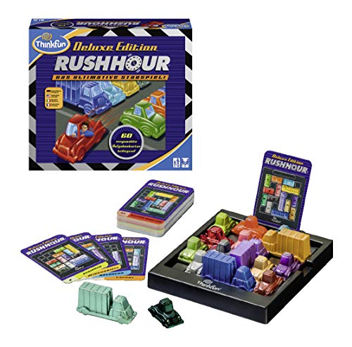 ThinkFun 76338 76305 - Rush Hour - Das bekannte Stau-Spiel in der Deluxe Edition mit Fahrzeugen in Metalloptik… – Bild 4