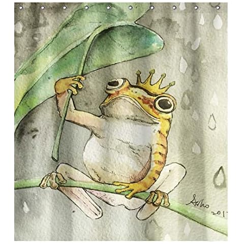 hipaopao Cute Green Frog King Fabric Shower Curtain Sets Bathroom Decor with Hooks Waterproof Washable 72 x 72 inches Cover
