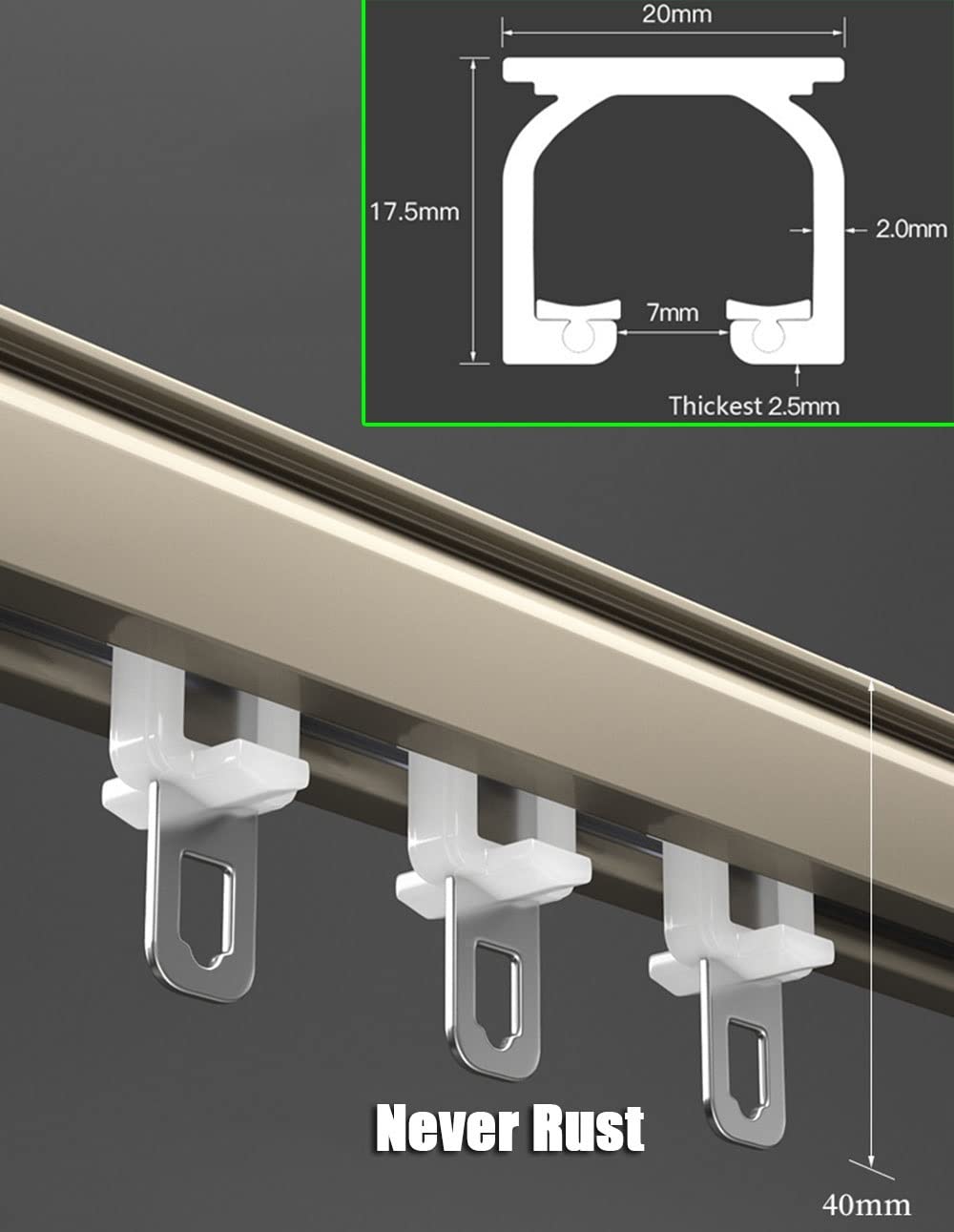Rail Rideaux Plafond 1 m-6 m, Rail de Rideau Robuste, Montage Au Plafond Ou Au Mur, pour Salon, Chambre à Coucher, Séparateur de Pièce(White-Ceiling,2m(2 * 1m))