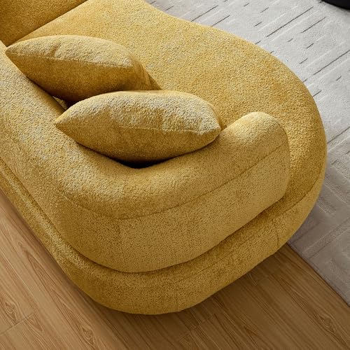 Image of KEIKI 102 inch Curved Oversized Boucle Modular Sectional Sofa with 4 Throw Pillows, Mid-Century 4-Seater Upholstered Corner Plush Comfy Couch, Easy Assembly, for Apartment, Living Room, Yellow