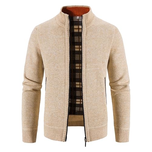 JEShifangjiusu Men's Blend Cardigan Sweaters Full Zip Up Stand Collar Knitwear Slim Fit Casual Knitted Sweater with Pockets