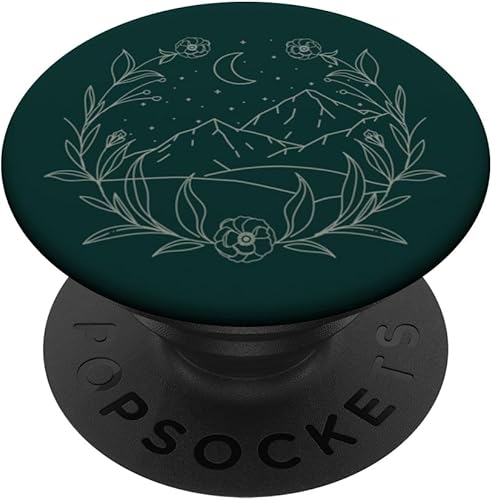 Miniatura 1 de Boho Mountain Moon Night Botánico Floral (verde bosque) PopSockets PopGrip estándar