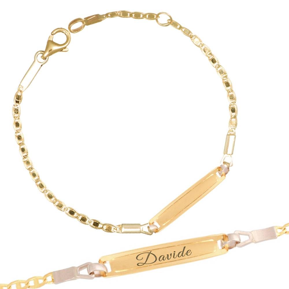 Sakrami Sweet Dreams Pulsera Pequeña de Oro de 9KT con Plaqueta de la Colección Infantil de Niña y Niño + Caja de Regalo Personalizada - Pulsera para Comunión de Nacimiento o Bautizo