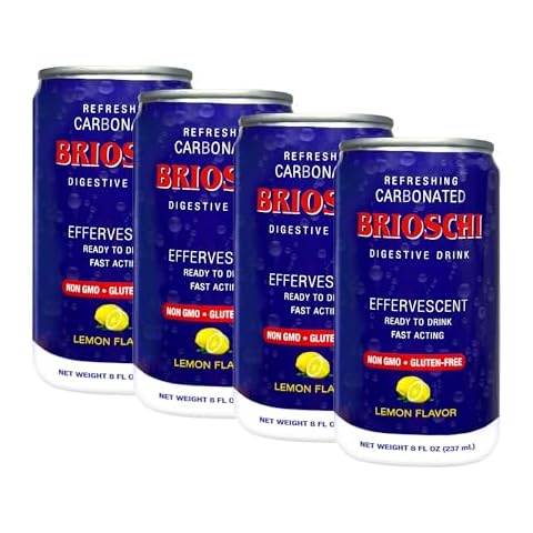 Brioschi Ready to Drink | Lemon Flavored Refreshing Effervescent Seltzer | Fast Acting Digestive Aid, Heartburn, Upset Stomach, Acid Indigestion | Gluten Free | Super Carbonated 8 oz can, (Pack of 4) Cover
