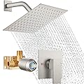 Cinwiny Wall Mounted Brushed Nickel Rain Shower System with 8 Inch Square Stainless Steel Rainfall Showerhead Single Function One Handle with Male NPT 1/2" Thread Rough-in Valve Shower Trim Kit