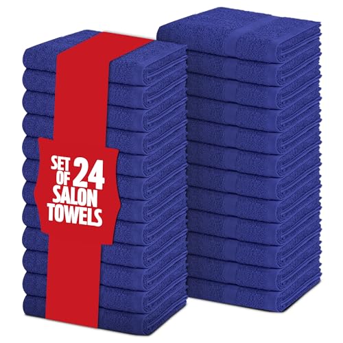 Pearl Linens Pack of 24 100% Cotton Hand Towels, Salon Towels for Spa, Gym and Bathroom Use, Hair Towels in Bulk, Soft, Absorbent, Quick Dry & Machine Washable, 16x27 inches, Light Blue