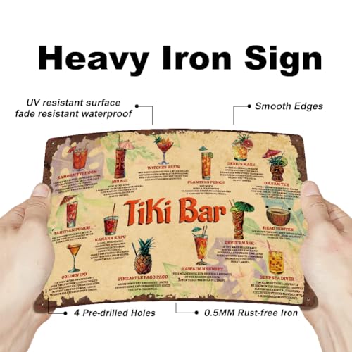 SUPERDANT Tiki Bar Metal Signs Summer Cocktail Tin Signs Cocktail Wall Plaques Retro Poster Art for Bar Restaurant Kitchen Summer Party Vintage Decor Man Cave Gift - Image 3