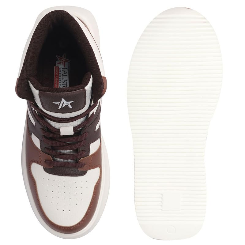 Image of FAUSTO Men High Top Colorblocked Ankle Lace Up Sneakers | Lightweight Casual Shoes with Memory Cushion Insole | Anti Skid Comfort Grip Sole