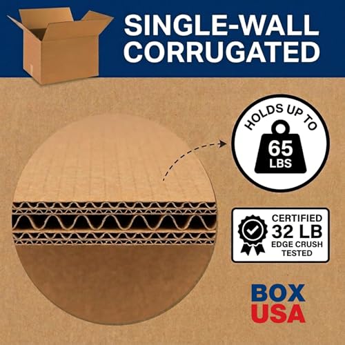 Image of BOX USA Shipping Boxes Flat 12 inchL x 10 inchW x 4 inchH 25-Pack - Corrugated Cardboard Box for Moving, Mailing, Packing, Packaging and Storage
