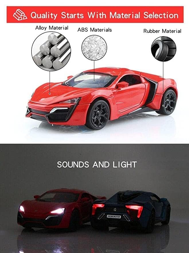 Image of 1:32 Scale Die-Cast Metal Hypersport Supercar with Headlight,Sound Effect,Openable Doors and Pull Back Action diecast Car for Kids Boys Age 3 Years and Above-Multicolor