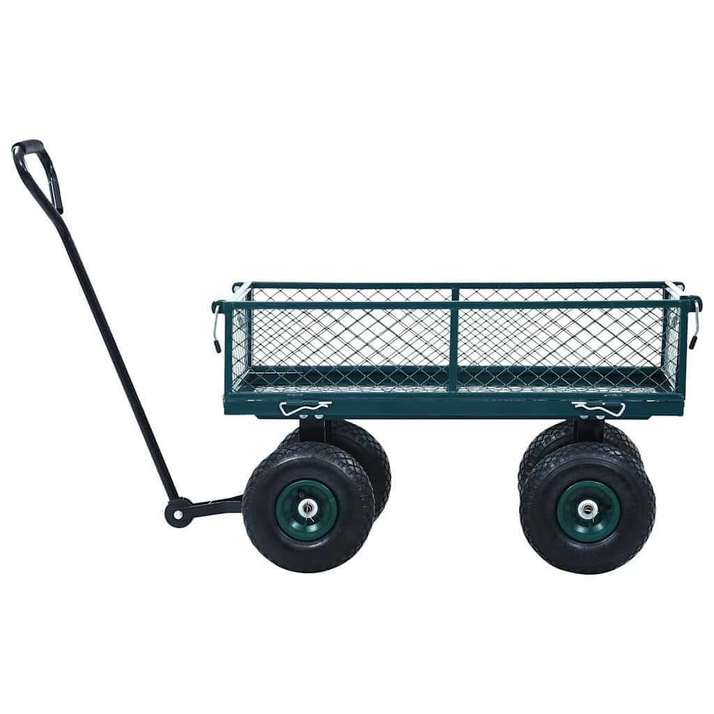 Gartenwagen Grün Stahl 86x46,5x97 cm mit 250 kg Tragkraft, Seitenwände Öffnen, PU-Gummiräder, Transportwagen für Garten, Rollwagen und Plattformwagen Einsatz