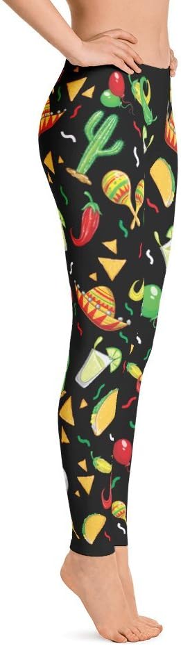 Cinco De Mayo Leggings Women Fiesta Sombrero Tequila Peppers Tacos, Made in USA