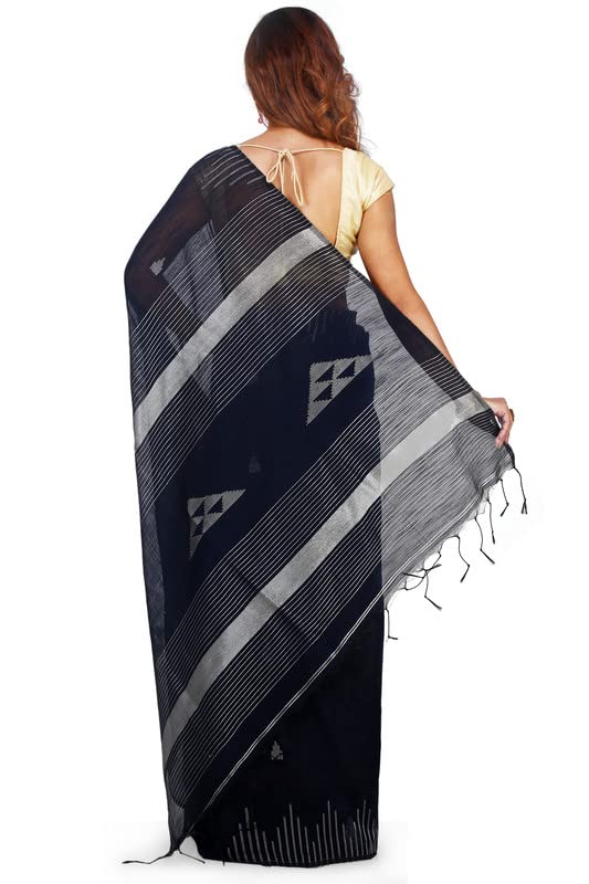 Image of BENGAL HANDLOOM Women's Cotton Linen Slab Sarees with Jaquard Work with Blouse Piece
