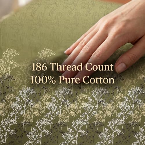 Image of Mafatlal 186 TC Autumn Delight Cotton Single Bedsheet | 60 x 90 Inches | Lightweight & Breathable Summer Bed Sheet with 1 Pillow Cover | Soft Floral Printed Cooling Fabric | Green