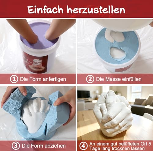 PewinGo Handguss-Set，3D Handabdruck Set für Paare-Partner und Pärchen Geschenke für Frauen und Männer für Valentinstag, Hochzeitstag – Ansicht 6