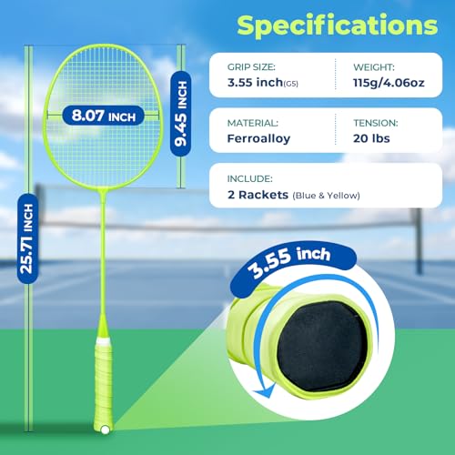 Image of AboveGenius Badminton Rackets Set of 2, Lightweight Badminton Set for Outdoor Backyard Games, Portable Racquet for Family Beginners Adults and Teens