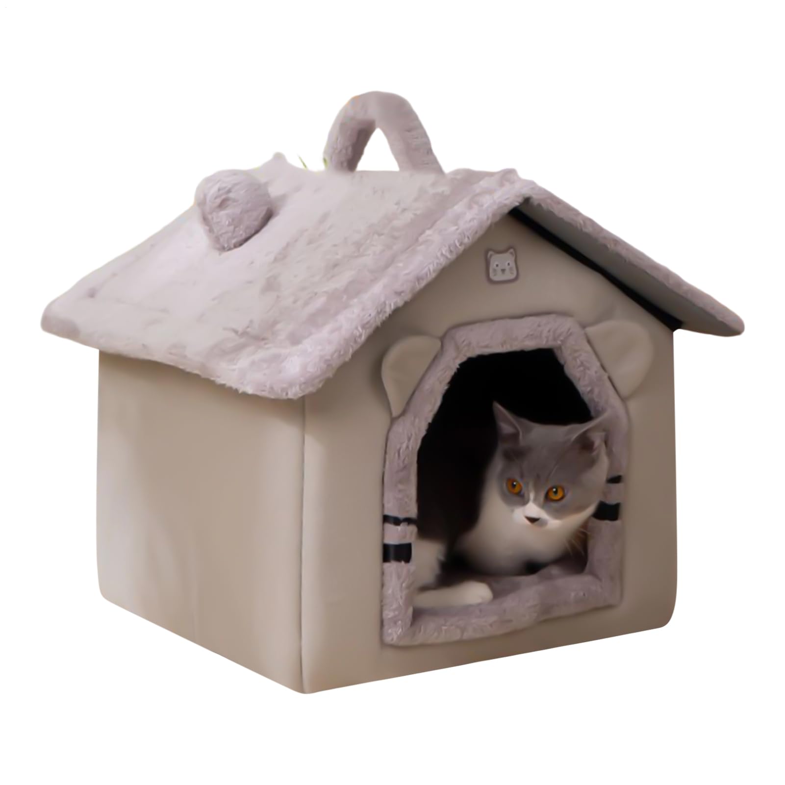 Grotte pour les chats de maison avec tapis isolant contre le froid hivernal