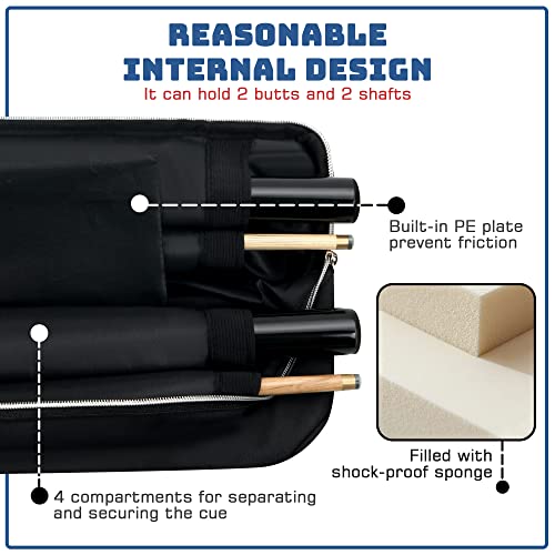 2x2 Pool Cue Case, Heavy Duty Oxford Wear-Resistant Soft Billiard Cue Stick Case Bag with Adjustable Shoulder Strap, Pool Stick Case for 2 Sticks /2 Butt/2 Shaft/, Black