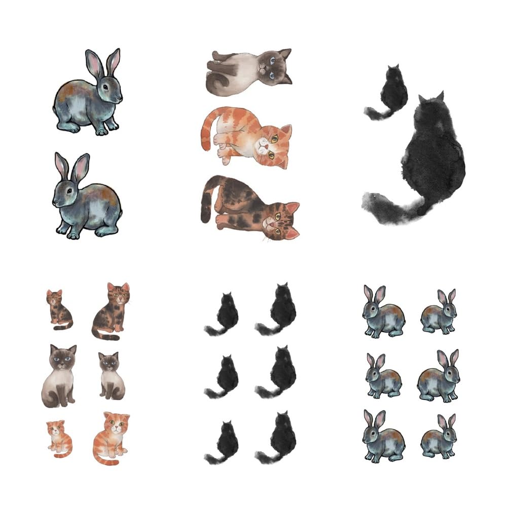 Cat Cartoon Temporary Tattoo Sticker Waterproof Rabbit Hare Kids Children Party Favor Body Art 10.5X6cm Set of 6
