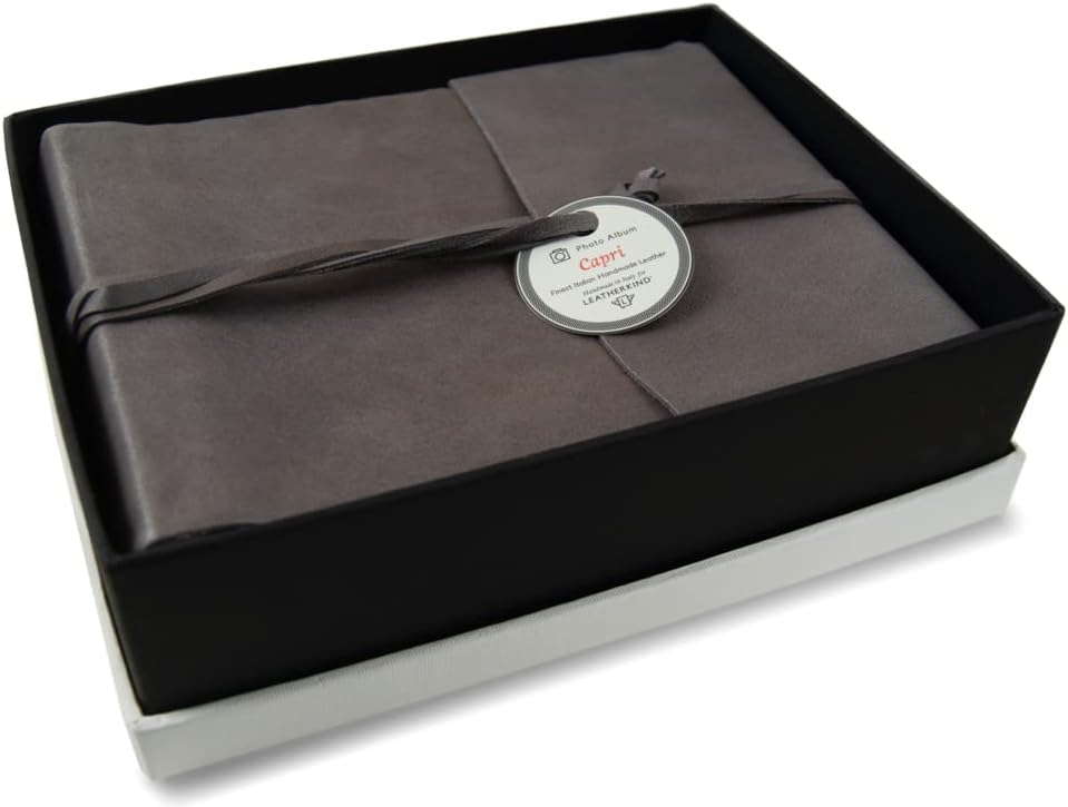 LEATHERKIND Capri Leather Photo Album Charcoal, Small - Handmade in Italy