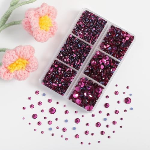 Image of BEADSLAND Hotfix Rhinestones, 4000 PCS Hot Pink Rhinestones for Clothes Crafts Mixed 6 Sizes with Wax Pencil and Tweezers Kit, SS6-SS30, Fuchsia