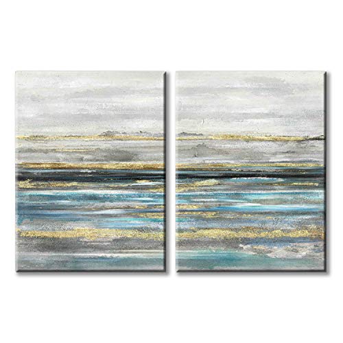 Abstract Canvas Artwork Blue Painting: Gold Foils and Mutil Color Texture Modern Art for Wall Decor (18" x 24'' x 2) Abstract Canvas Artwork Blue Painting: Gold Foils and Mutil Color Texture Modern Art for Wall Decor (18" x 24'' x 2)