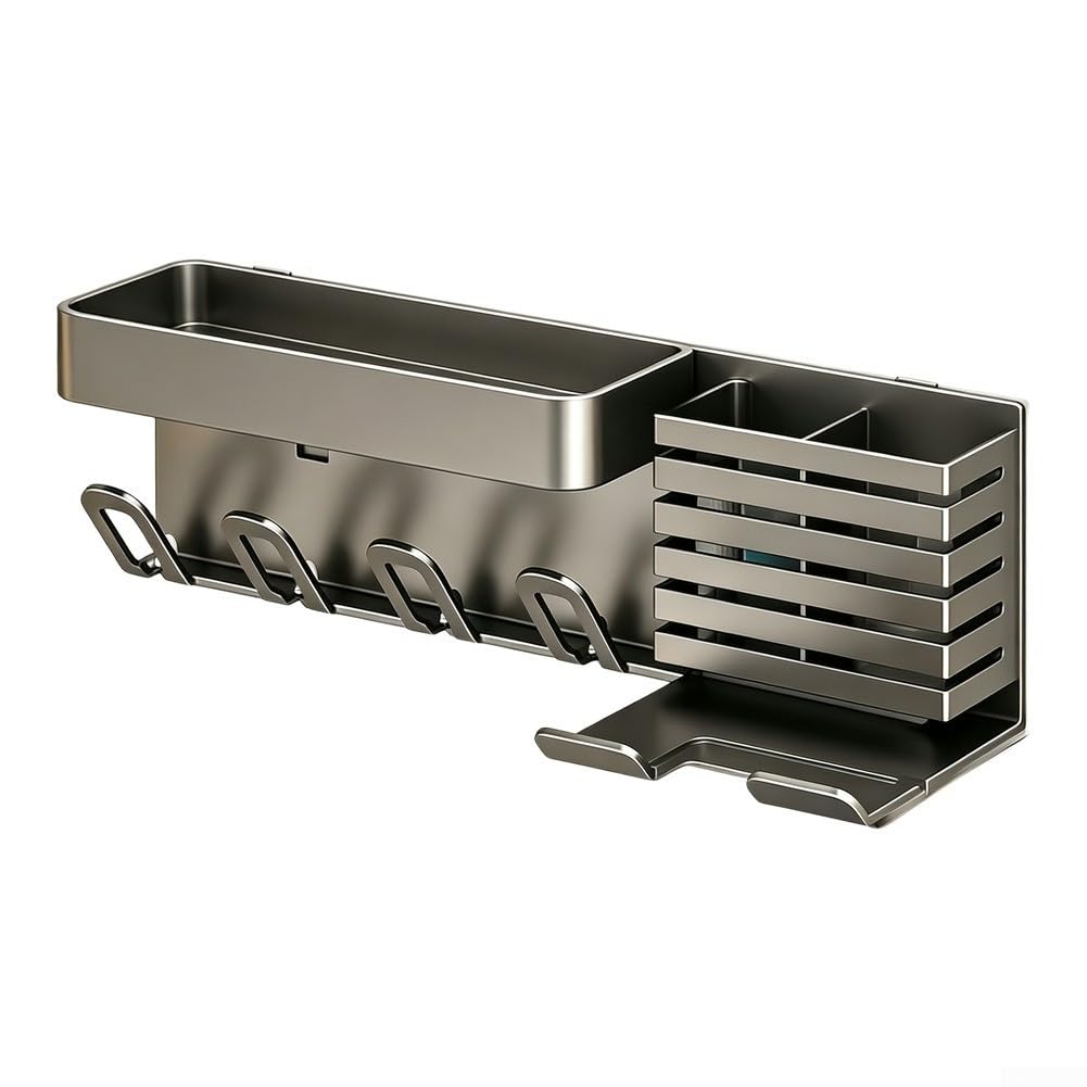 44 cm breites Badezimmer-Regal ohne Bohren, Grau