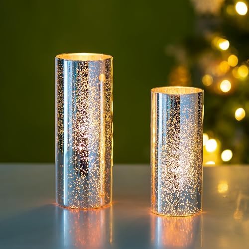 Glasseam Glass Cylinder Vase, Mercury Silver Vase Set of 2, Modern Glass Vases for Table Decoration, Decorative Vase Flower Vase for Pampas Grass, Hurricane Vases for Flowers Wedding Centrepieces