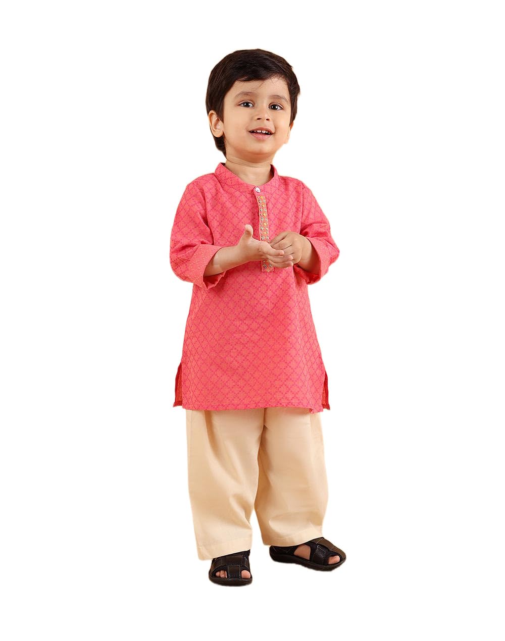 Fabindia Różowy bawełniany zgredek 2 szt. zestaw kurta