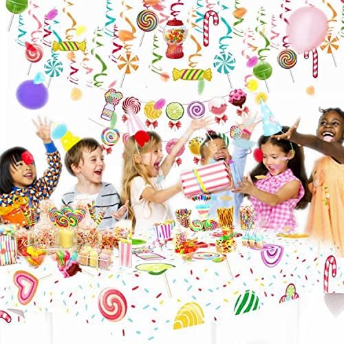 30 Swirls & 1 Banner Candy Party Decoration Kit Candy Lollipop Hanging Swirls & Banner Set Candyland Party for Girls Kids Birthday Baby Shower 1st Birthday Classroom Events Sweet Shop Party Supplies
