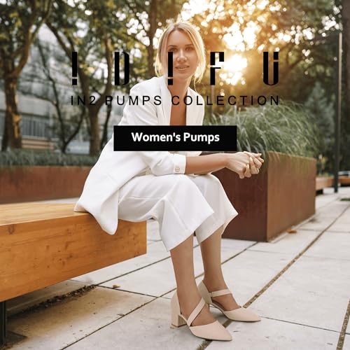 IDIFU IN2 Women's Pumps Closed Toe Strappy Heels Low Block Chunky Heels Dressy Wedding Bride Prom Business Dress Shoes for Women Comfortable Formal Pointed Toe Short Heels2