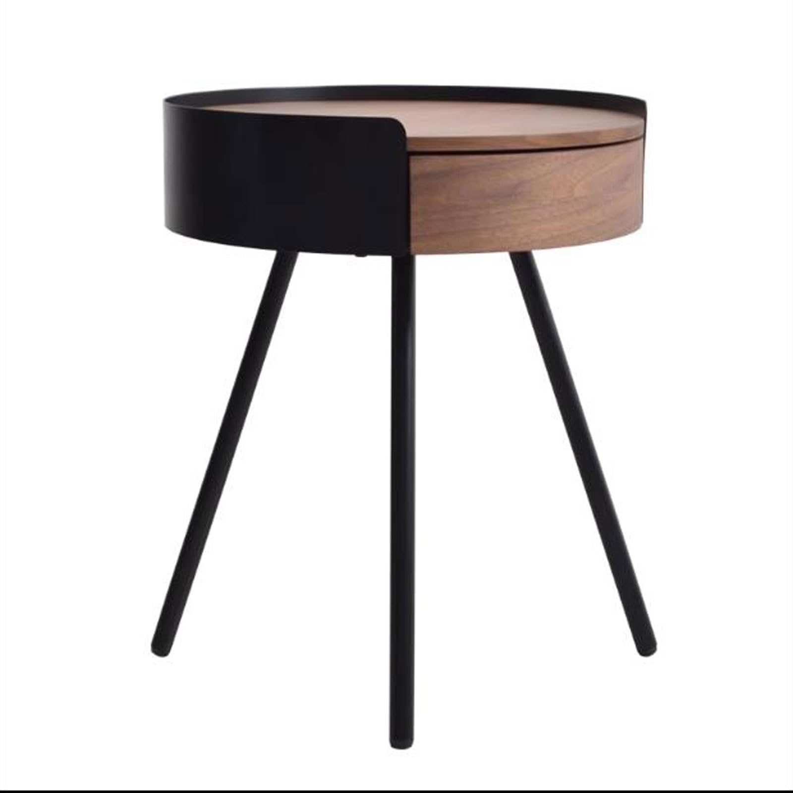 eexbz Sofa 17.3'' Round Side Table with Drawer, Wooden Accent Table End Table with Metal Legs for Living Room, Nightstand Bed Side Table Accent Coffee Table Sofas for Living Room