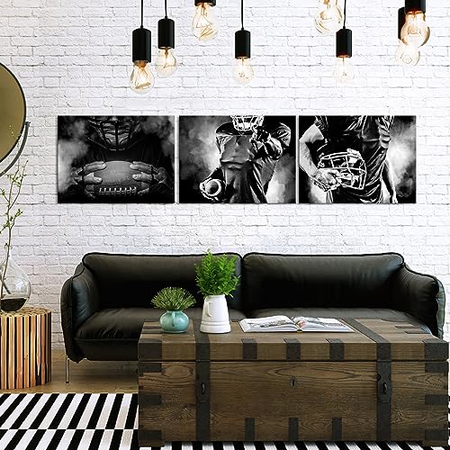 Image of RnnJoile Football Wall Art Black and White Sport Pictures Football Boys Man Cave Bedroom Decor Framed 16 inchx24 inch (Medium)