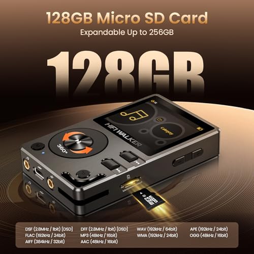 Image of HIFI WALKER H2-128GB MP3 Player Bluetooth 5.2 Hi Res Music Player Flac Digital DSD Lossless Audio Player High Resolution Portable DAP Player, Two-Way Bluetooth, 128GB SD Card+Expandable Memory