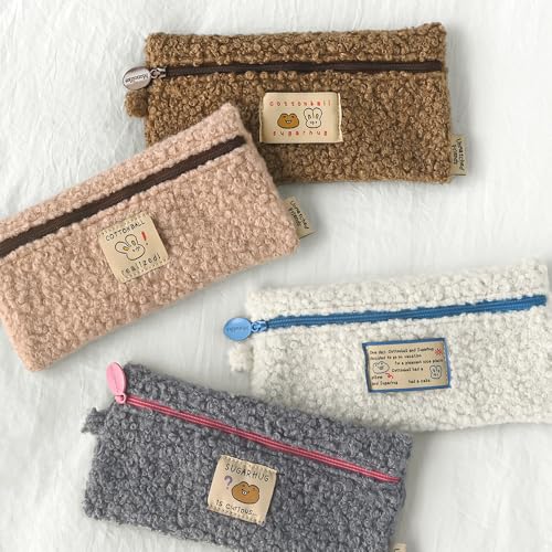 Image of Monolike Unmatched Friends Bbogeuli Pencil Case, Pink - Slim Fuzzy Fleece Pen Pouch for Daily Use with Stain-Resistant Lining