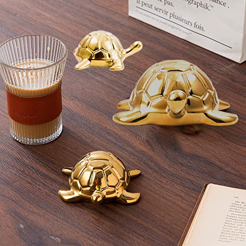 Set de 3 Estatuas de Tortugas Doradas de Cerámica miniatura 5