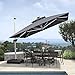 PURPLE LEAF 11 Feet Double Top Deluxe Solar Powered LED Square Patio Umbrella Offset Hanging Umbrella Outdoor Market Umbrella Garden Umbrella, Grey