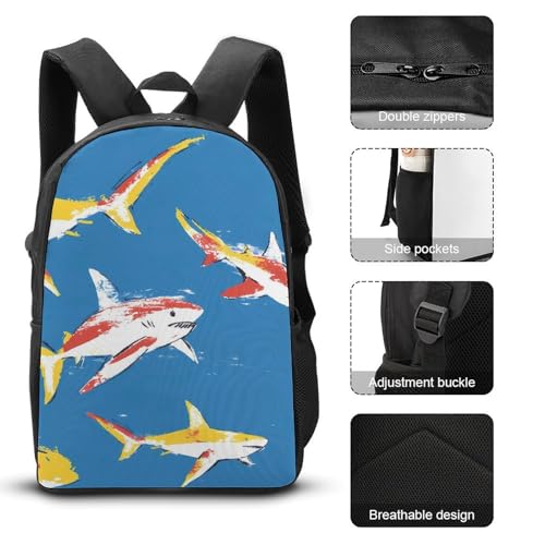 Colorful Sharks Swimming Large Travel Backpacks Carry on Backpack Weekender Bag with 2 Storage Pockets for Men And Women3