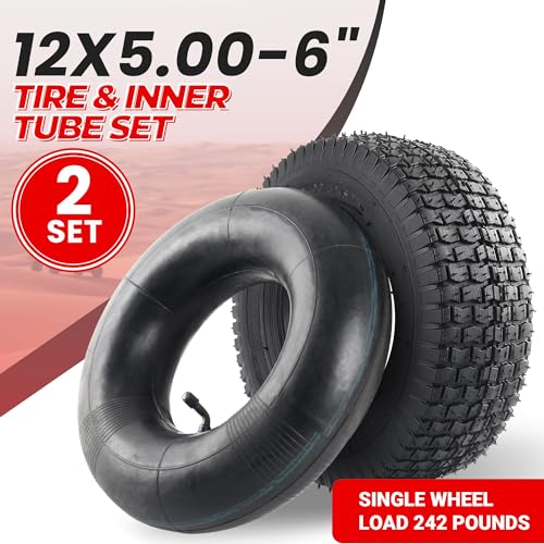 Image of AR-PRO Exact Replacement 12x5.00-6 inch Tires and Inner Tubes for Razor Dirt Quad Versions 19+, Go-Karts, Lawn Mowers, Wheelbarrow, and More - Quality Inner Tubes with Bent Valve Stems (Set of 2)