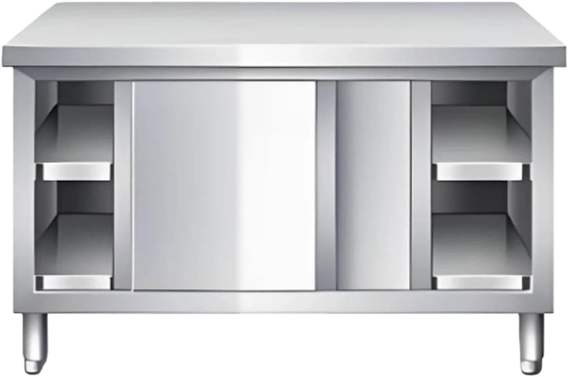 Stainless Steel Work Table Kitchen Prep Table with Cabinet, Heavy Duty Commercial Workbench with 2 Sliding Doors, Multifunctional Storage for Home, Restaurant, Hotel, Garage(80cm/31in)