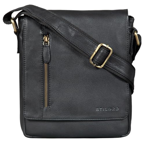 STILORD 'Easton' Kleine Messenger Bag Leder Schwarz Vintage Umhängetasche im Hochformat 10,1 Zoll...