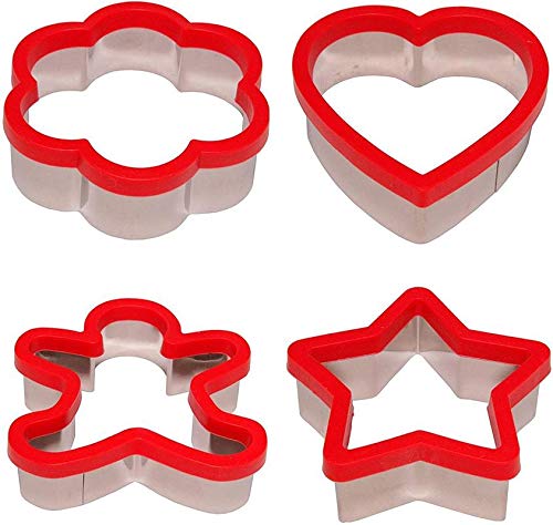 Tempteva Soft Grip Cookie Cutter Set of 4 - Ginger Bread Man Cookie Cutter, Heart Cookie Cutter, Star Cookie Cutter and Flower Cookie Cutter- 3 inch