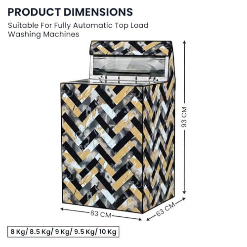 Image of Star Weaves Top Load Fully Automatic Washing Machine Cover for 8 Kg, 8.5 Kg, 9 Kg, 9.5 Kg (Printed) | Waterproof & Dustproof Polyester Fabric with Zipper | Protection Cover | 63 x 63 x 93 cm
