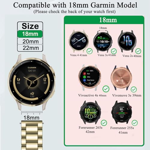TUCOMO Metal Watch Bands Compatible with Garmin Venu 3S /2S / Venu 4 41mm /Vivoactive 4S /Vivomove 3S,18mm Stainless Steel Straps Wristband for Garmin Forerunner 255s/265S Men Women by TUCOMO - Image 3