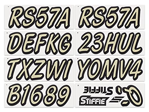 Image of STIFFIE Whipline Solid Sand /Black 3 inch Alpha-Numeric Registration Identification Numbers Stickers Decals for Boats & Personal Watercraft
