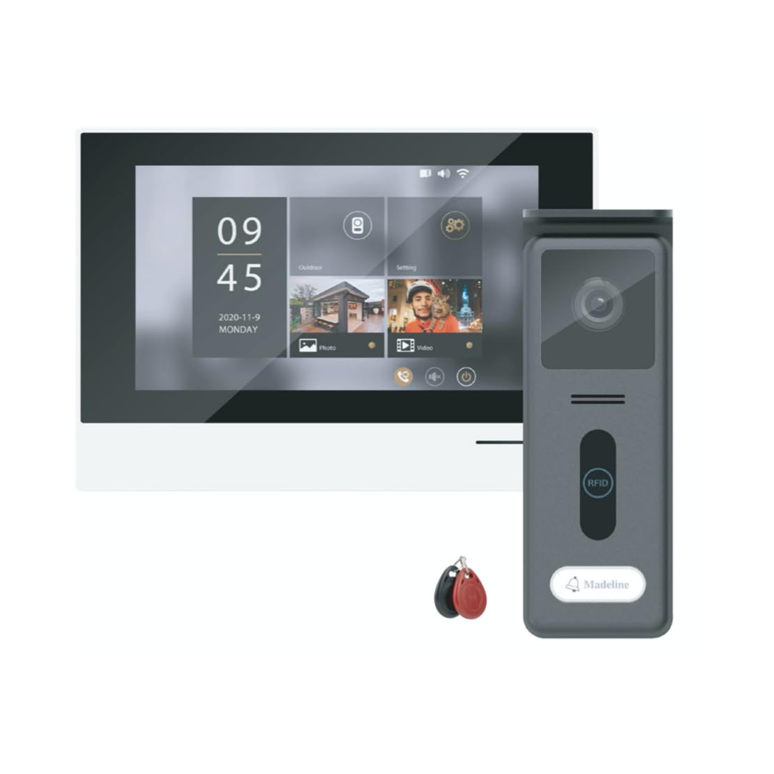 CHACON Visiophone 2 fils avec écran tactile de 7" et déverrouillage RFID