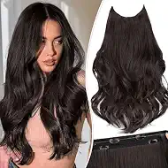 Invisible Wire Hair Extensions Layered Long Wavy Dark Brown Hairpiece for Women Transparent Wire Adjustable Size 6 Secure Clips Invisible Headband Hair Extension 20 Inch